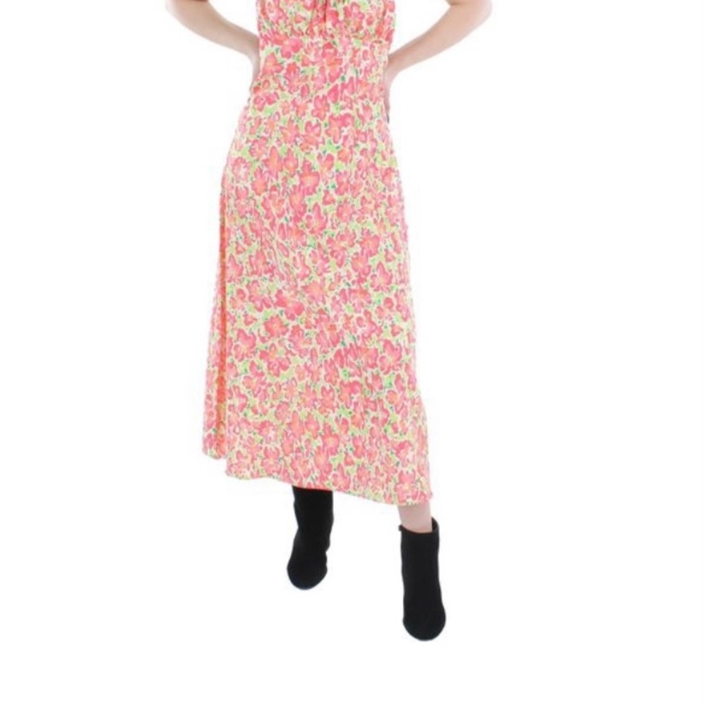 To My Lovers Women's Pink Floral Printed Calf Midi